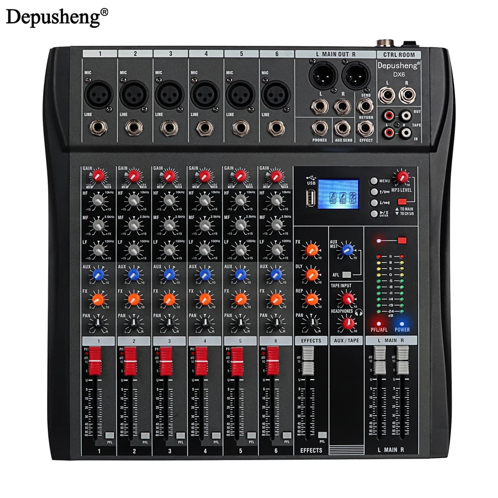 Audio Mixer 6/8/12 Channels Professional DJ mixer LR microphone/line input, AUX,FX processor MP3