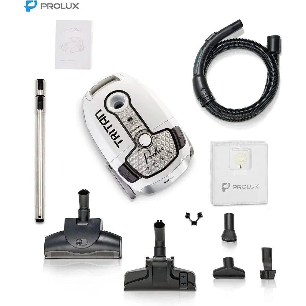 Prolux Tritan Bagged Canister Vacuum Cleaner with HEPA Filtration and Complete Home Care Tool Kit