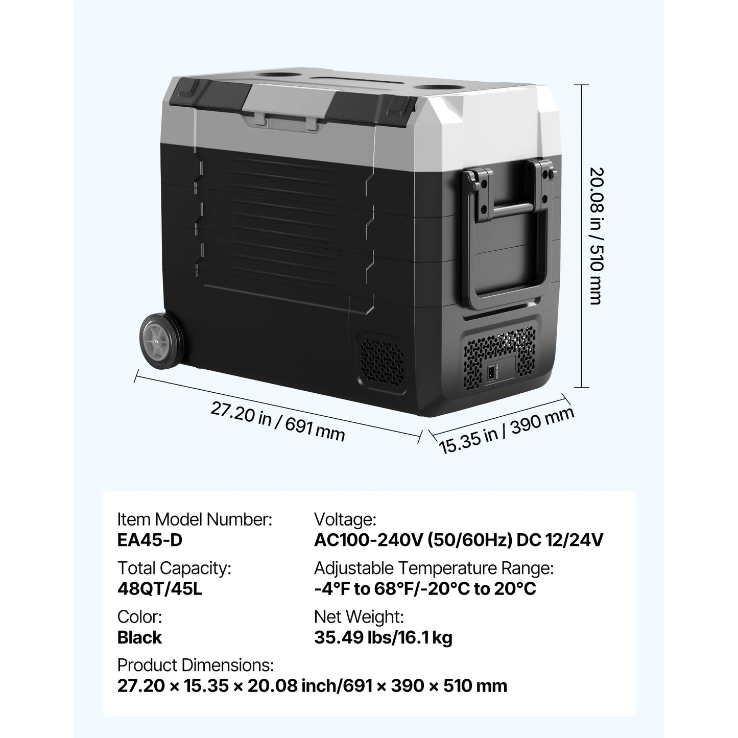 SucceBuy 35L 45L 55L Portable w/Handle Car Refrigerator -4°F to 68°F Truck Refrigerator/Freezer
