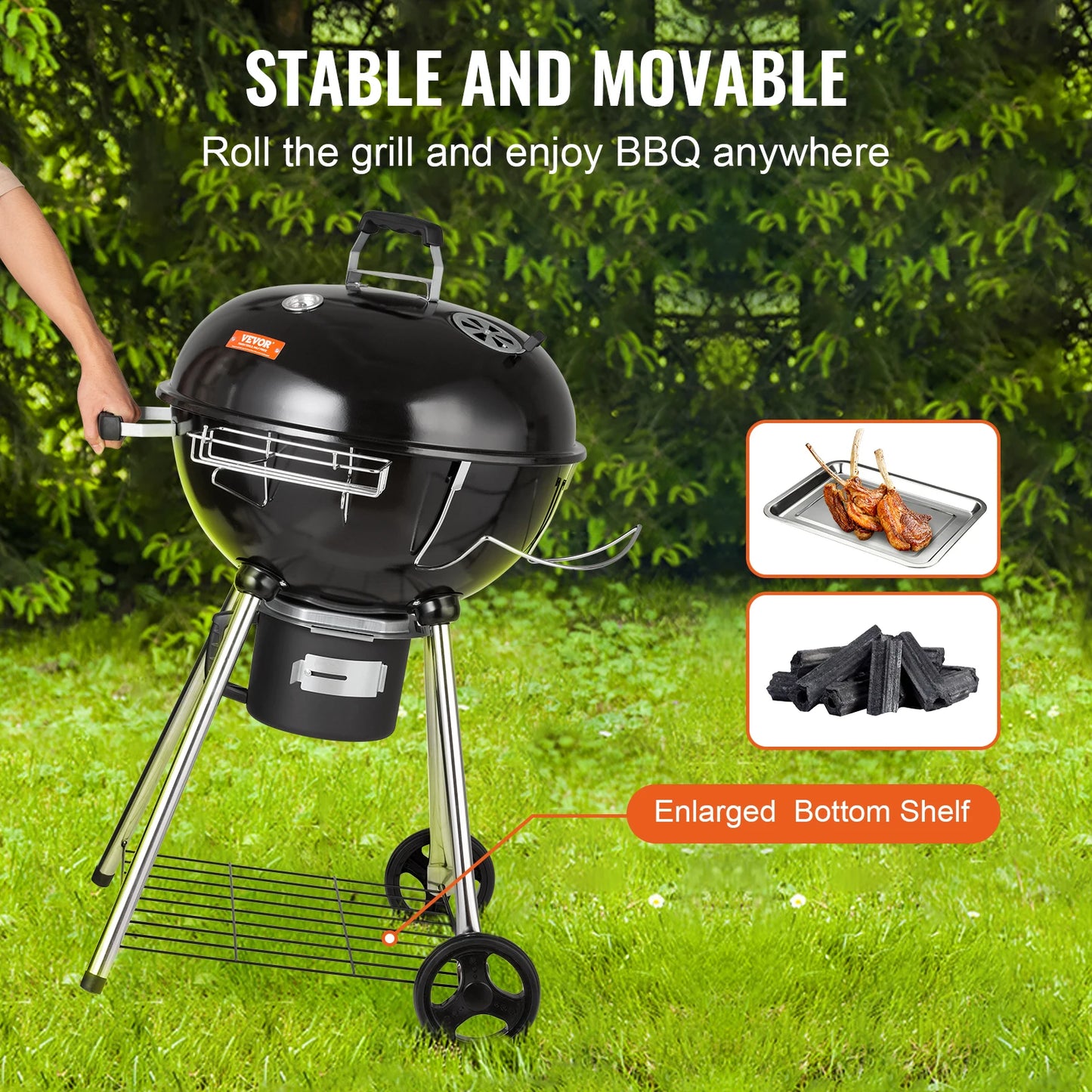 VEVOR 22inch BBQ Portable Grill Apple Shape Charcoal Heating Stove
