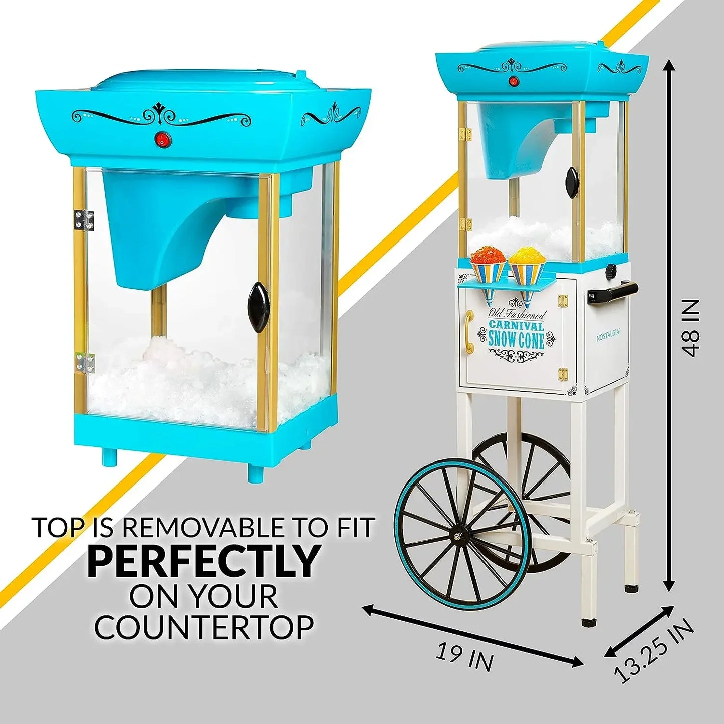 Nostalgia Snow Machine Cone Shaved Ice Machine - Retro Cart Slushies' Machine Makes 48 Icy Treats