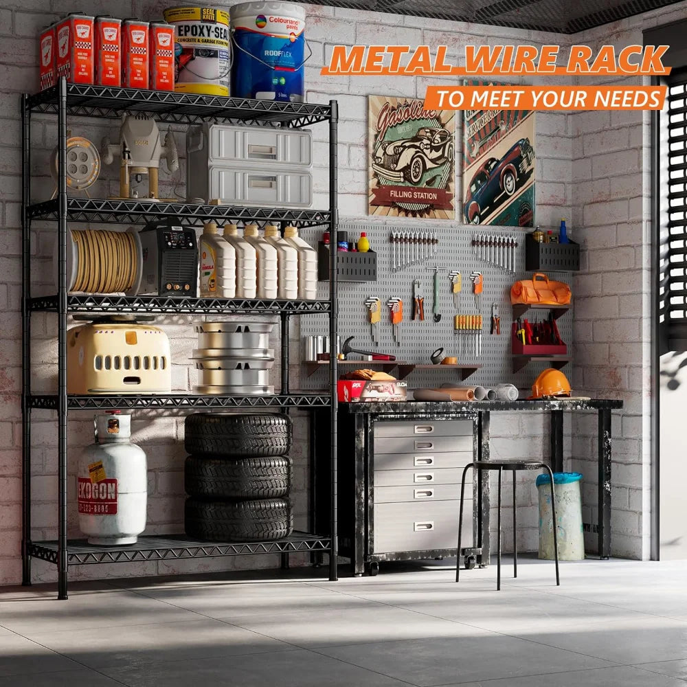 5-Shelving Wire Shelving Rack Storage Metal Shelf 35.4’’W Adjustable Garage Shelving Heavy Duty
