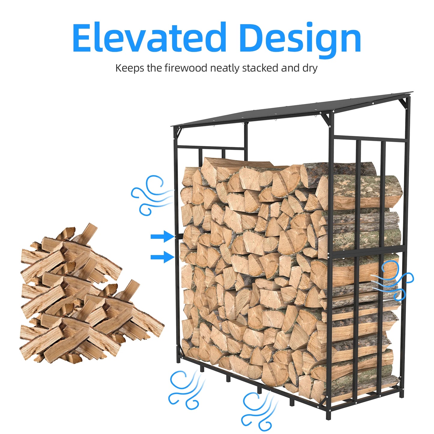 Heavy Duty Tall Metal Firewood Rack Stand with Top Cover Fireplace Wood Storage Stacking Holder