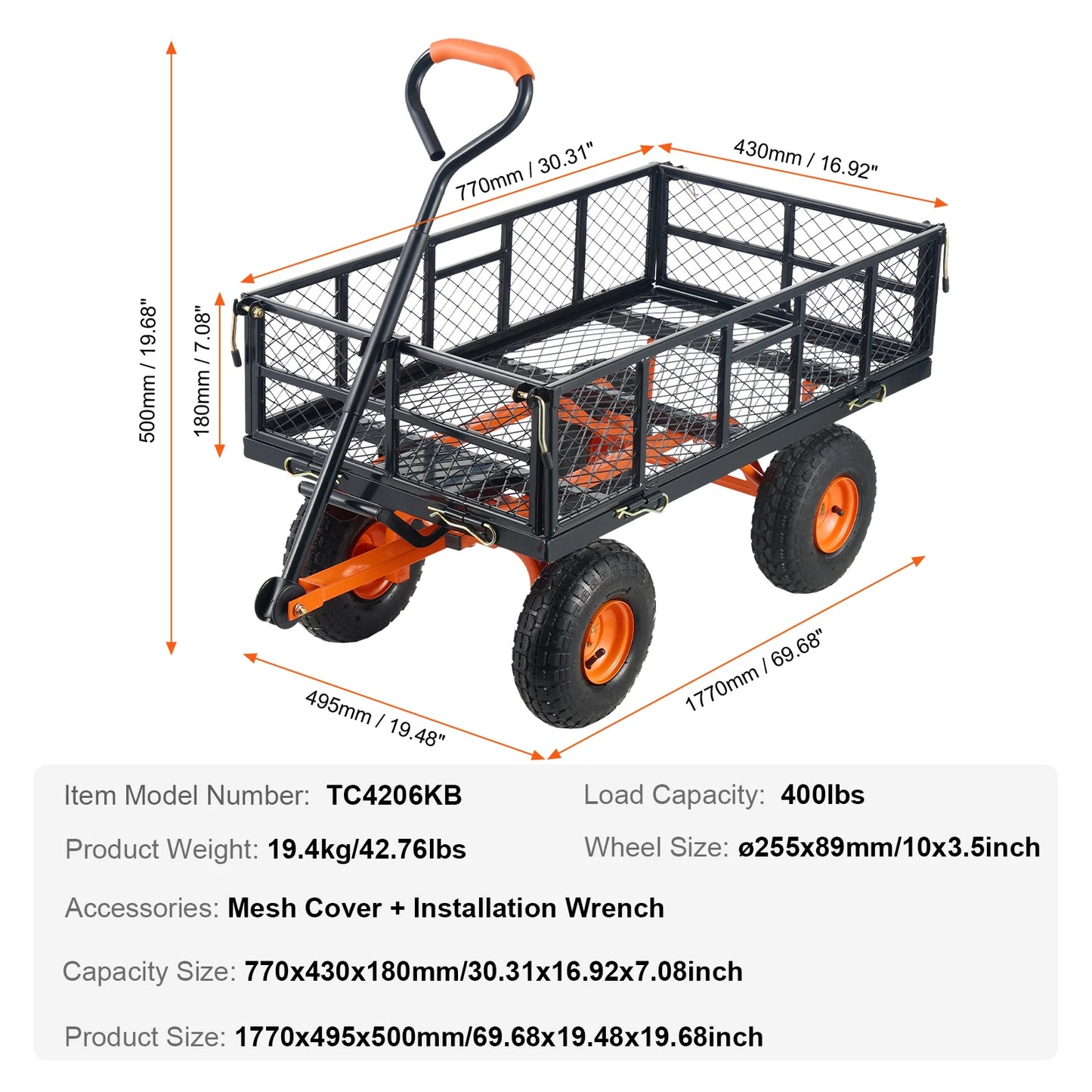 SucceBuy Garden Cart Sturdy Metal Utility Wagon Versatile Dump Cart Wheelbarrow 400/880lbs