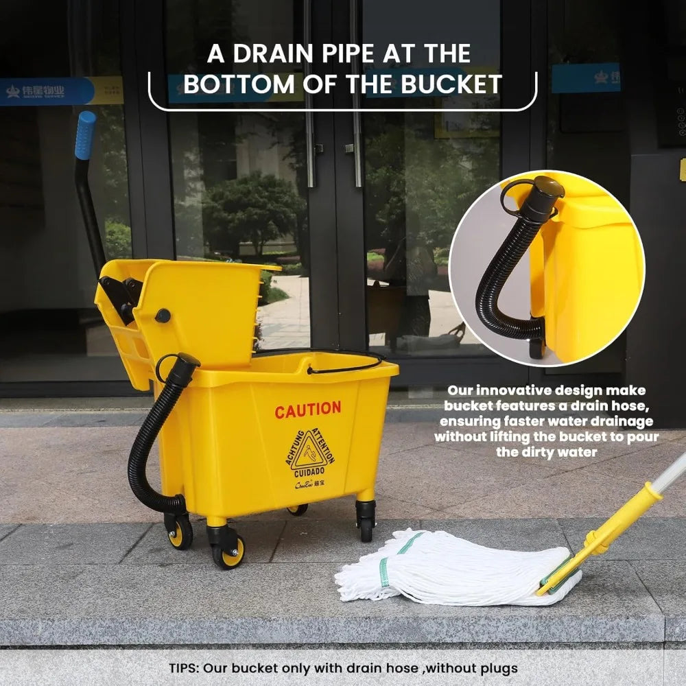 35Qt Commercial Mop Bucket with Side Wringer, Loop-End Mop & Replacement Head Included