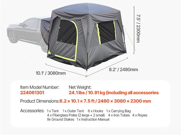 SucceBuy SUV Tent for Camping Waterproof PU2000mm Spacious Double Layer