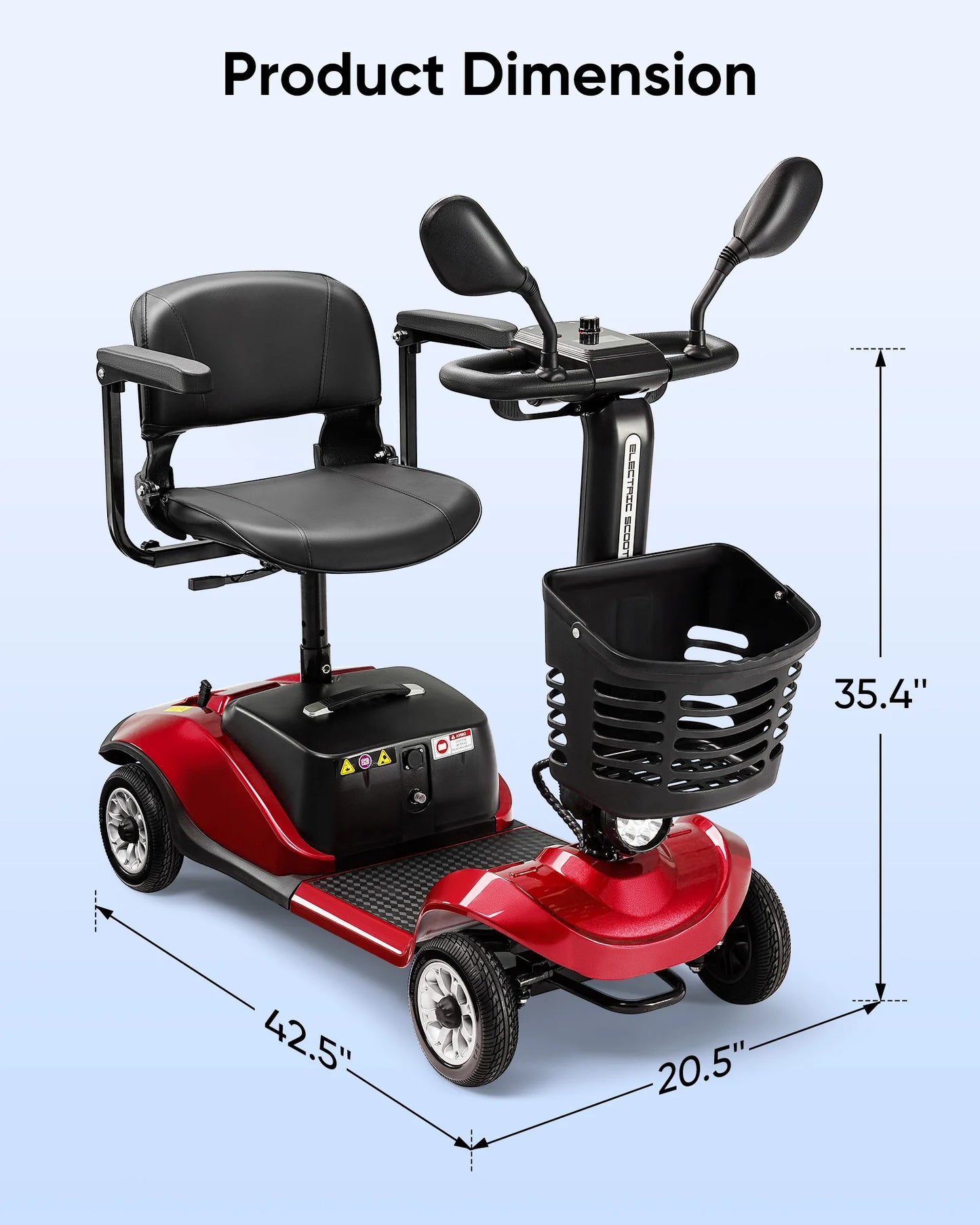 4 Wheels Mobility Scooter Foldable Electric Car Power Wheelchair w/Light Basket Collapsible Compact