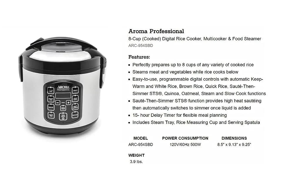 Rice Cooker, 4-Cup Uncooked 2.5 Quart, Easy-to-use, programmable digital controls w/automatic Warm