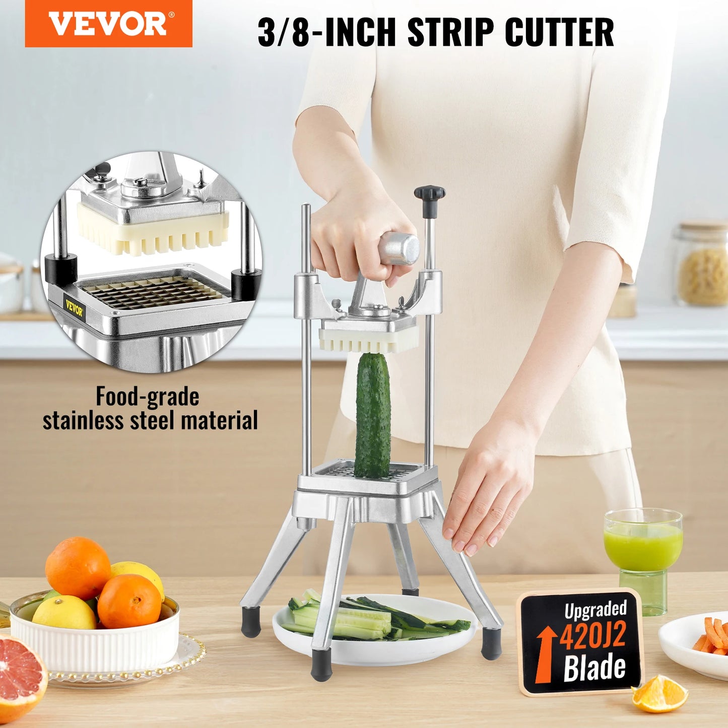 VEVOR 3/8,1/4 Inch Manual Fruit Vegetable Dicer Cutter Commercial Food Cutter Stainless Steel Slicer