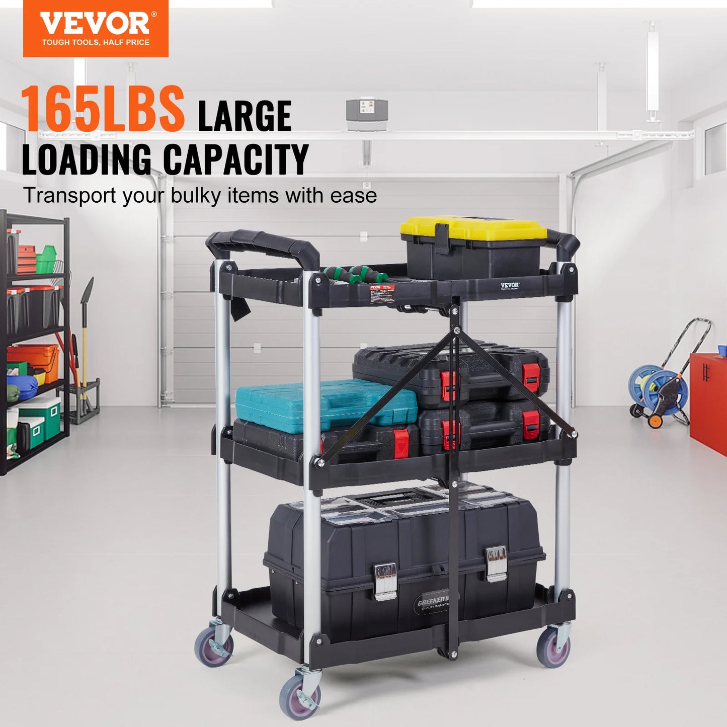 VEVOR 3 Tier Folding Rolling Utility Cart Storage Shelf Movable Gap Rack Serving Cart Slim Slide Organizer