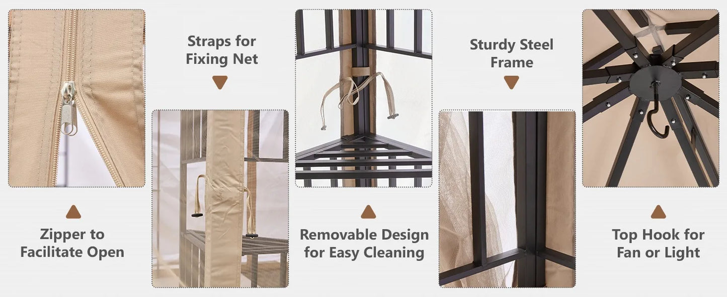 Patio Gazebo 10x10 or 10x12 w/ Mosquito Netting, Canopy w/ Double Air Roofs, Waterproof Sunshade