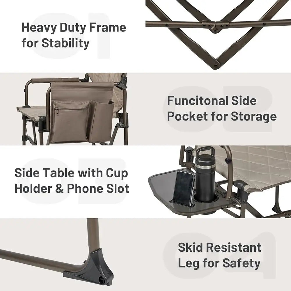 Compact Foldable Camping Chair with Side Pocket Heavy Duty Directors Chair Outdoor Activities