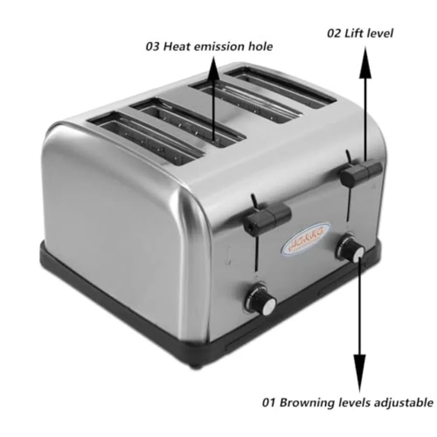 Commercial 4-Slice Toaster for Restaurant and Cafe Use Hamburger Buns Bagels and Bread/Automatic Pop