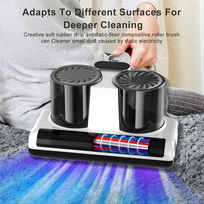 Bed Vacuum Cleaner, UV Mattress Vacuum with Roller Brush & High Heating, Double Dust Cup, 400W