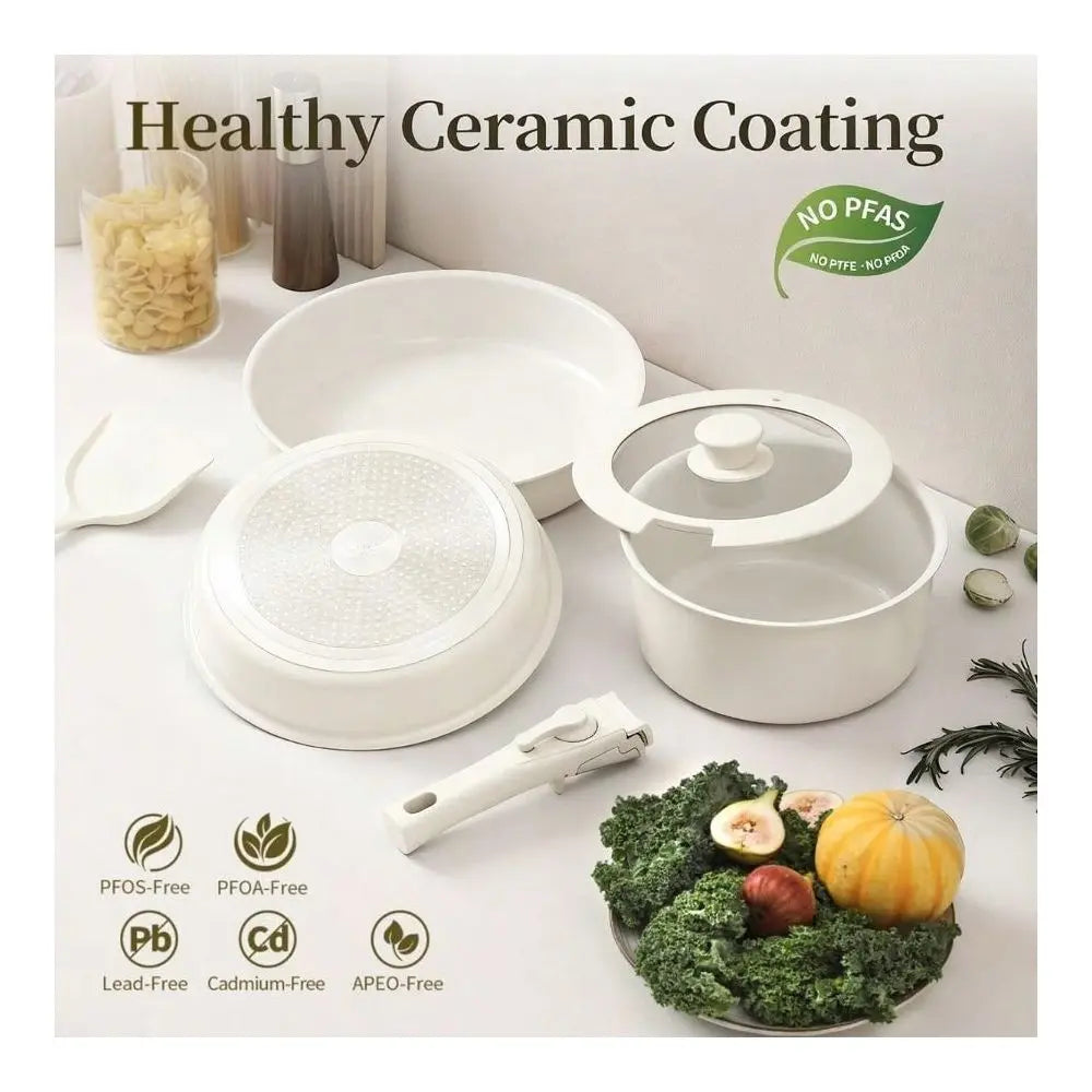 And Pans Sets Non Stick 6PCS Ceramic Cookware Sets Nonstick Detachable Handle Induction