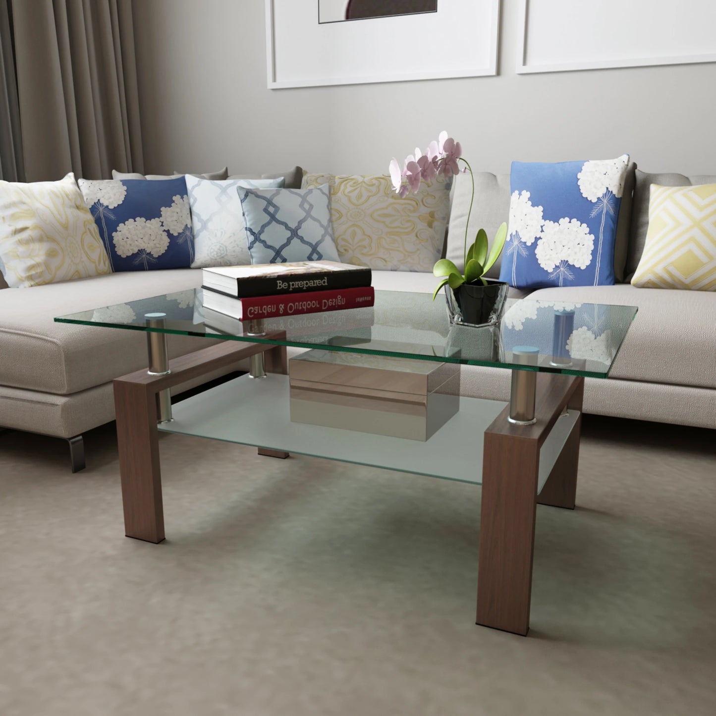 Rectangle Black Glass Coffee Table, Clear Coffee Table, Modern Side Center Tables/Furniture