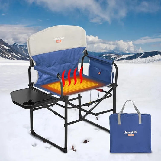Heated Camping Chair, Portable Folding Directors Chair with Side Table