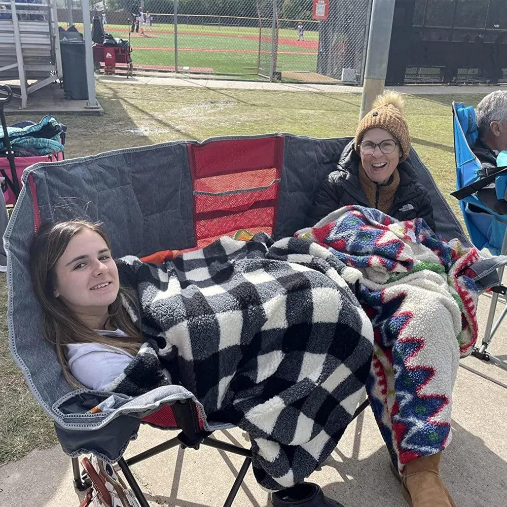 Folding Double Camping Loveseat Chair, Heavy Duty Portable Outdoor Chair with Storage for 2 People