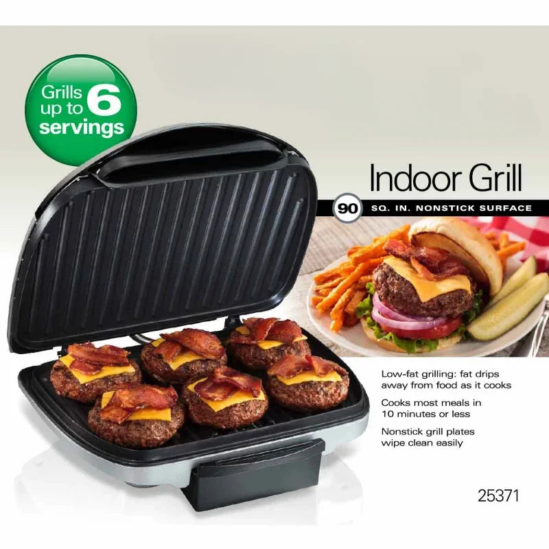 Electric Indoor Grill, 6-Serving, 90 sq.in. Nonstick Easy Clean Plates, 1200W, Stainless Steel - My Store