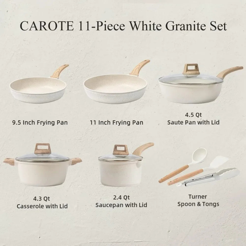 11 Piece Cookware Sets, Nonstick Cooking Set w/Frying Pans & Saucepans(PFOS, PFOA Free)