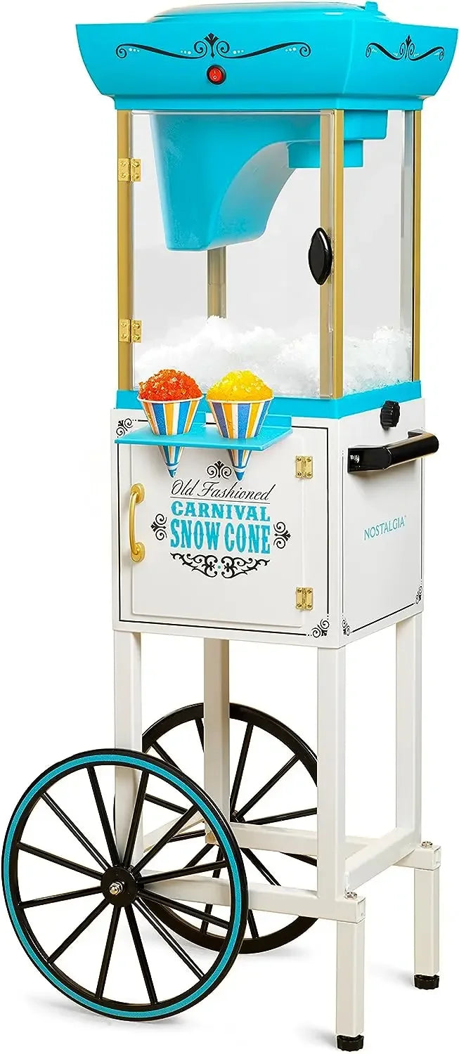 Nostalgia Snow Machine Cone Shaved Ice Machine - Retro Cart Slushies' Machine Makes 48 Icy Treats