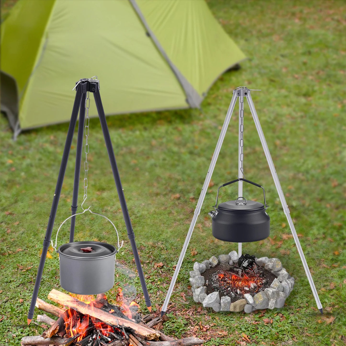 Portable BBQ Tripod Swivel Grill Rack Outdoor Barbecue Gallows Foldable Cooking Pot Holder