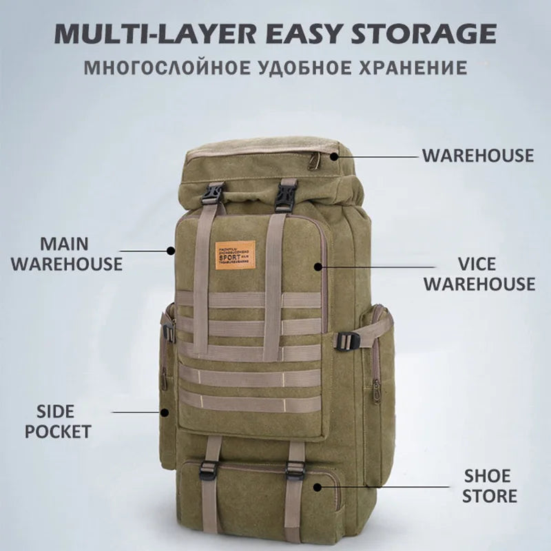 70L Camping Backpack Men Bags Military Tactical Rucksack For Outdoor Climbing Hiking