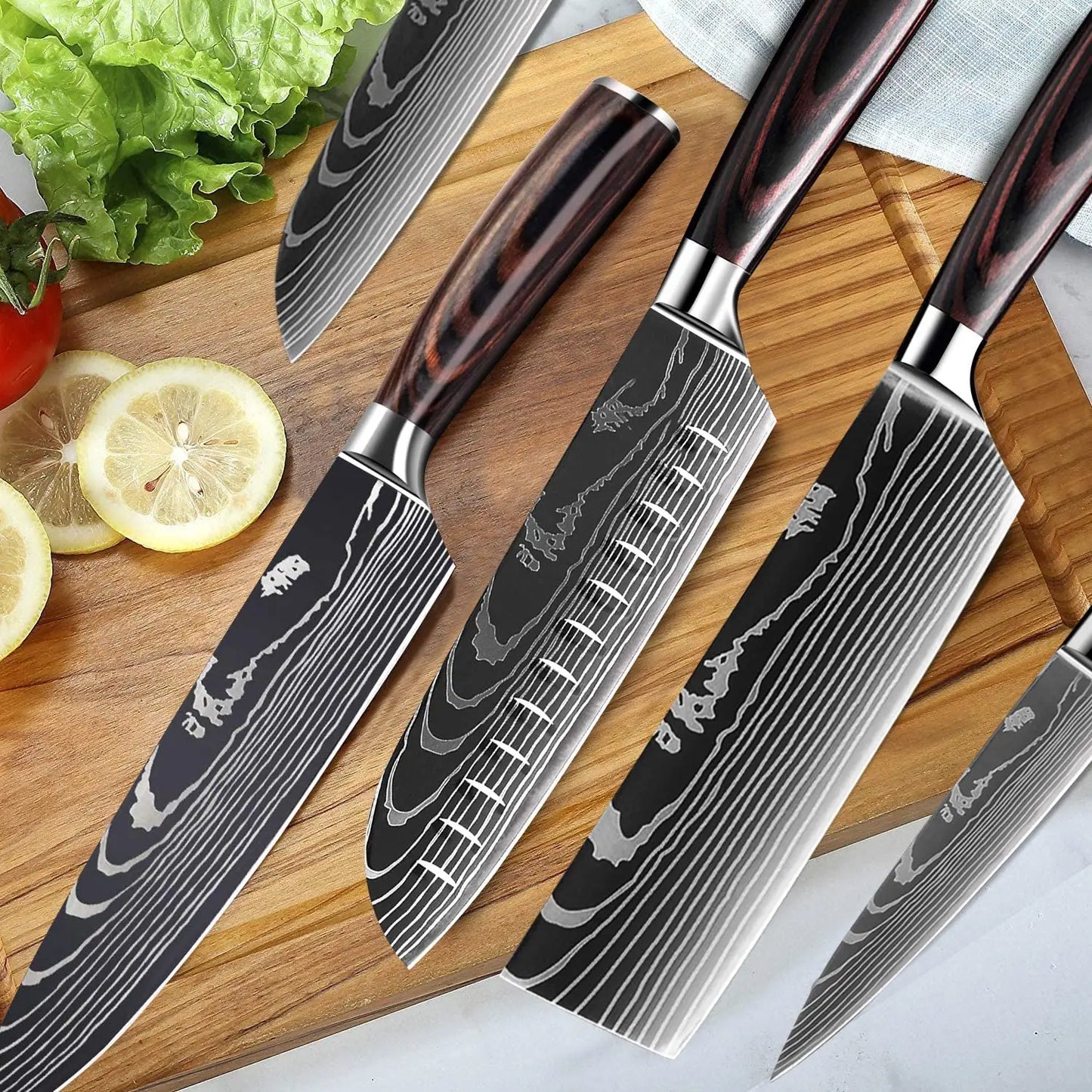 1-10Pcs Chef Knife For kitchen Damascus Santoku Kitchen Knives Set Japanese Sharp Cleaver - My Store