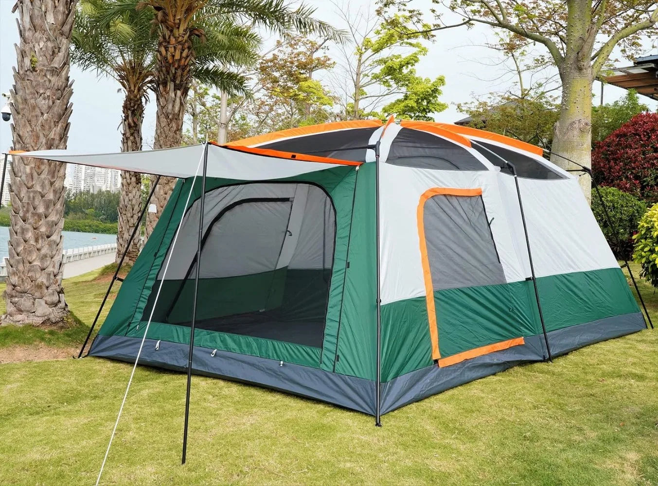 KTT Large Tent 12 Person(Style-B),Family Cabin Tents,2 Rooms, Straight Wall, 3 Doors and 3 Windows