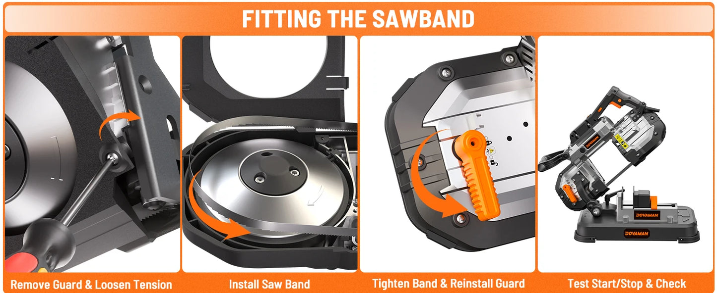 DOVAMAN Portable Band Saw, 10A Corded Handheld, 5" Cut Capacity, 6-Speed, 0°–45° Adjustable