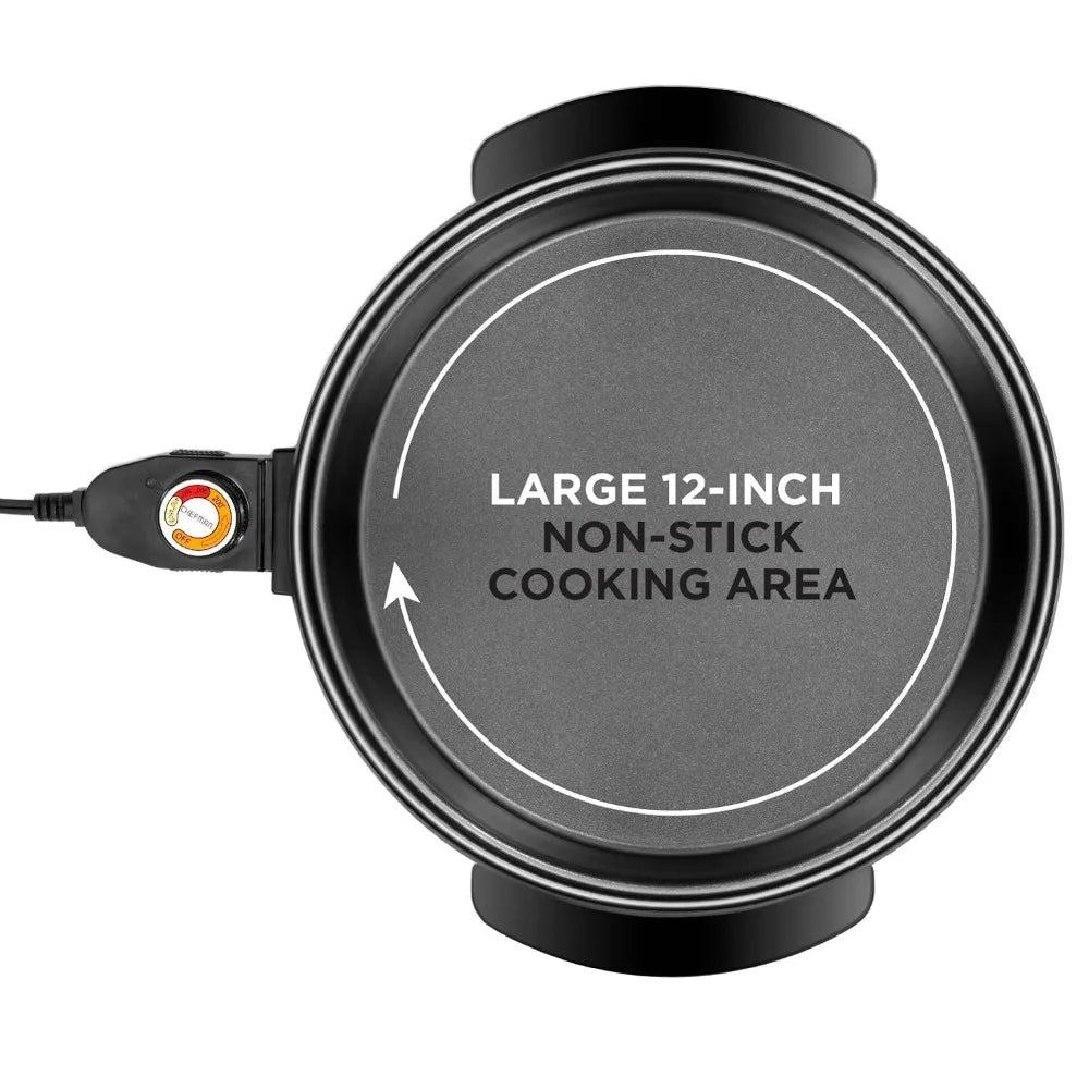 Chefman Electric Skillet 12 Inch Frying Pan with Non-Stick Coating, Temperature Control, Tempered Glass
