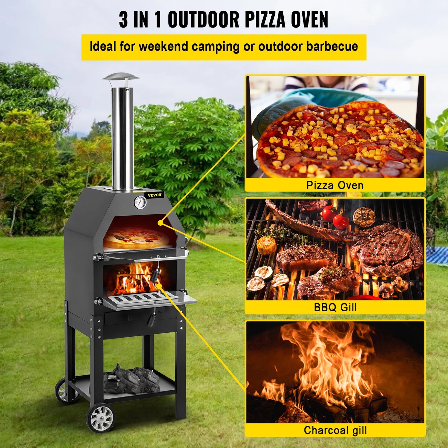 VEVOR 12" Outdoor 2-Layer Wood Fire Pizza Oven - My Store