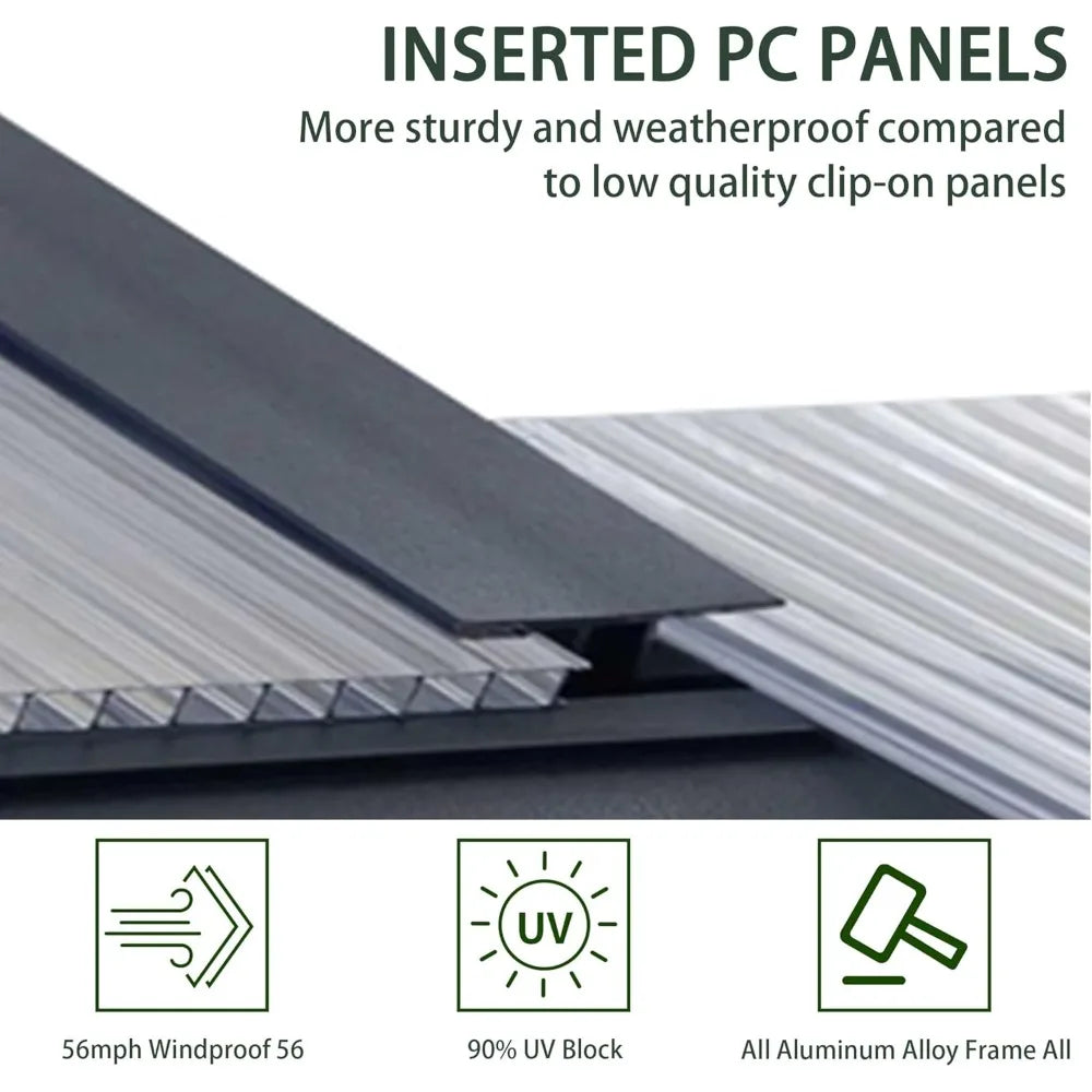 Greenhouse 8x16 ft polycarbonate greenhouse w/4 adjustable roof vents, walk-in aluminum frame