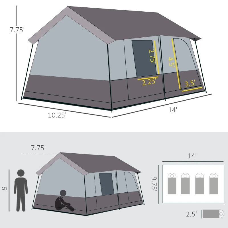 Large camping tent with rain cover and breathable mesh roof, large family pavilion, waterproof sunshade