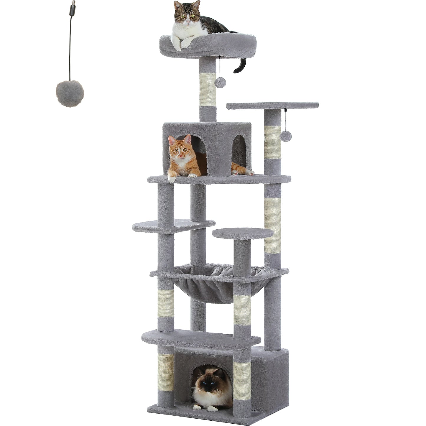 H184CM Large Cat Tower with Sisal Scratching Posts, Condo, Perch, Stable for Kitten Multi-Level Tower