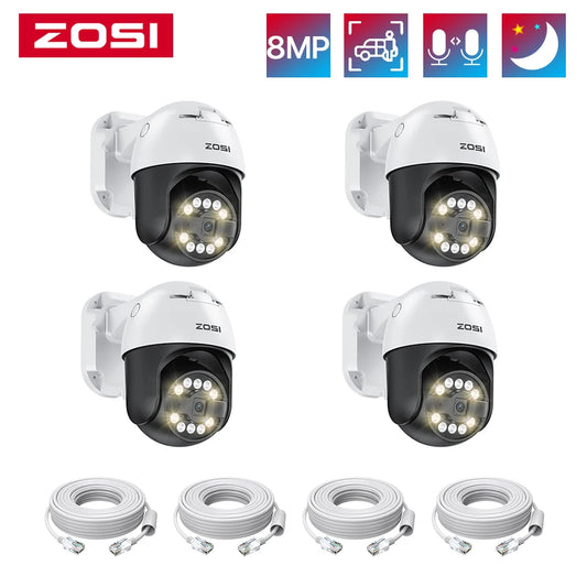 ZOSI C296 2PK/4PK 8MP PoE PTZ Camera Outdoor 4K Color Night Vision Surveillance Camera