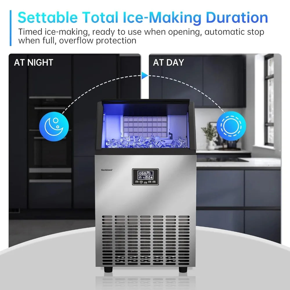 Commercial Ice Maker Machine, 100 lbs /24 h, 33 lbs Storage Bin, Stainless Steel, Compact