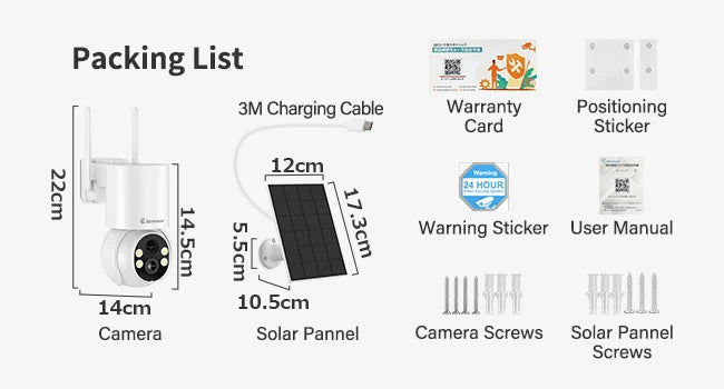 Jennov Solar Security Camera Outdoor Wireless, 2K 3MP 360° View Battery Powered WiFi CCTV/Solar
