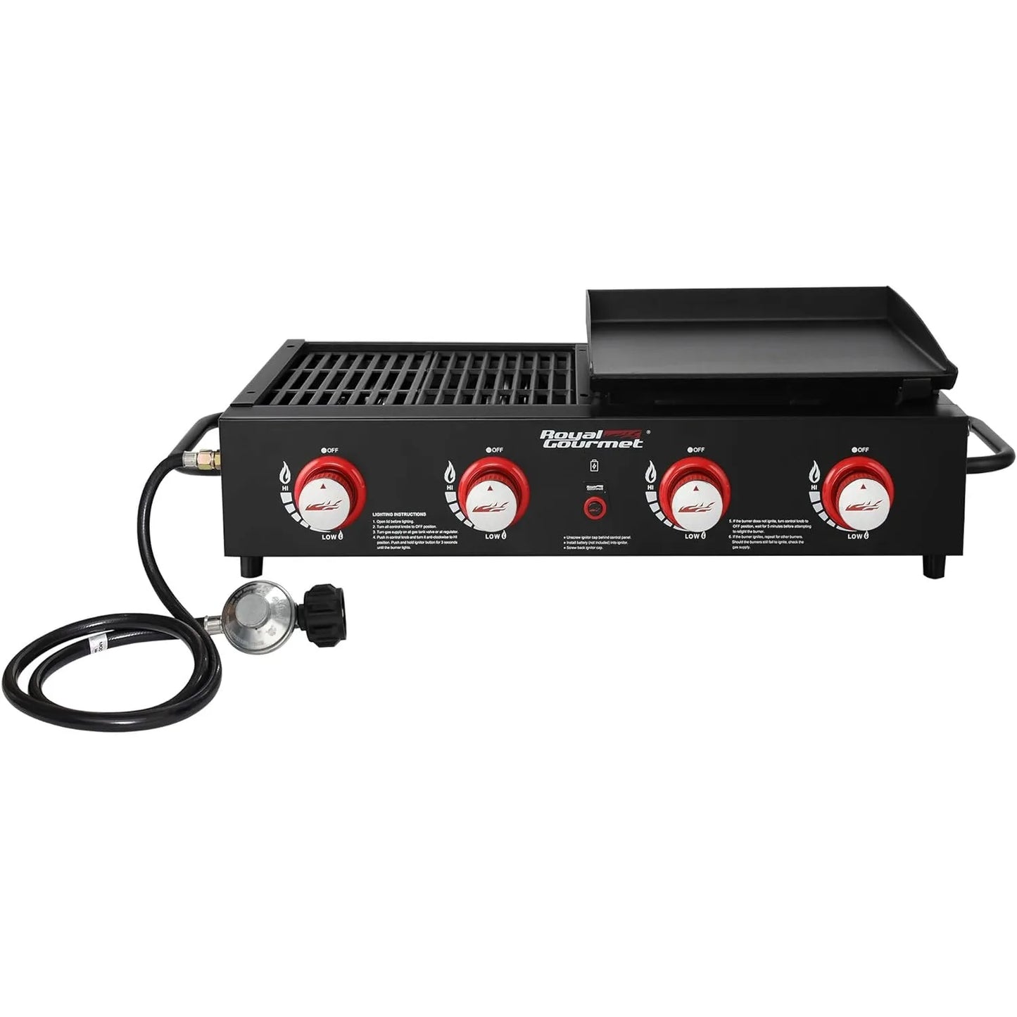 Tabletop Gas Grill Griddle, 4-Burner Portable Propane Grill Griddle Combo, 40,000 BTU, Black
