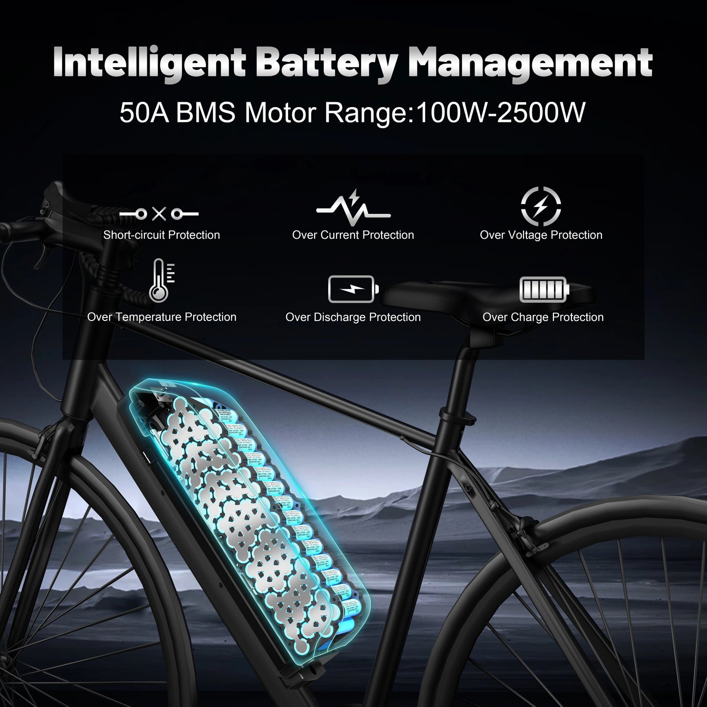 Hailong EBike Battery 52V 25Ah/50A BMS SamSung 21700 50G Cells Lithium E-BIKE 100W-2500W & Charger