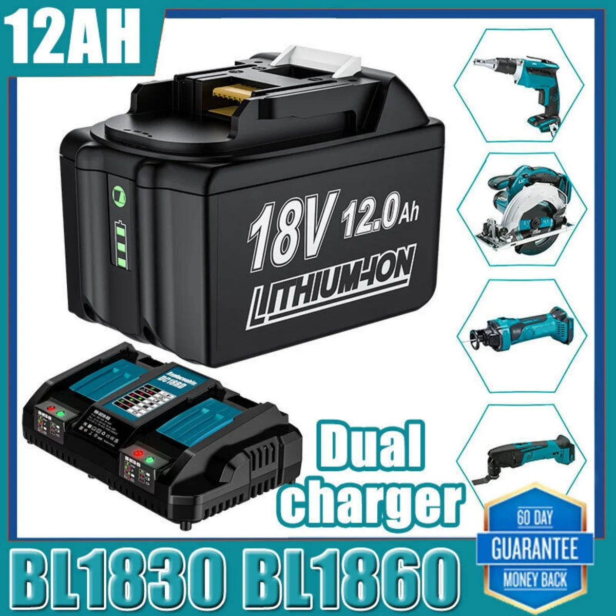 12.0Ah Li-ion Battery for Makita Battery 18 V BL1890 BL1850 BL1860B, BL1850, BL1840, BL1830, BL1820B