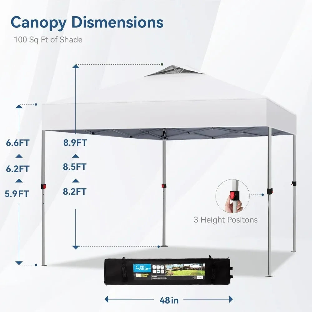 Pop up Canopy 10'x10' Tent Camping Sun Shelter-Series Party Tent, 100 Sq. Ft of Shade (White)