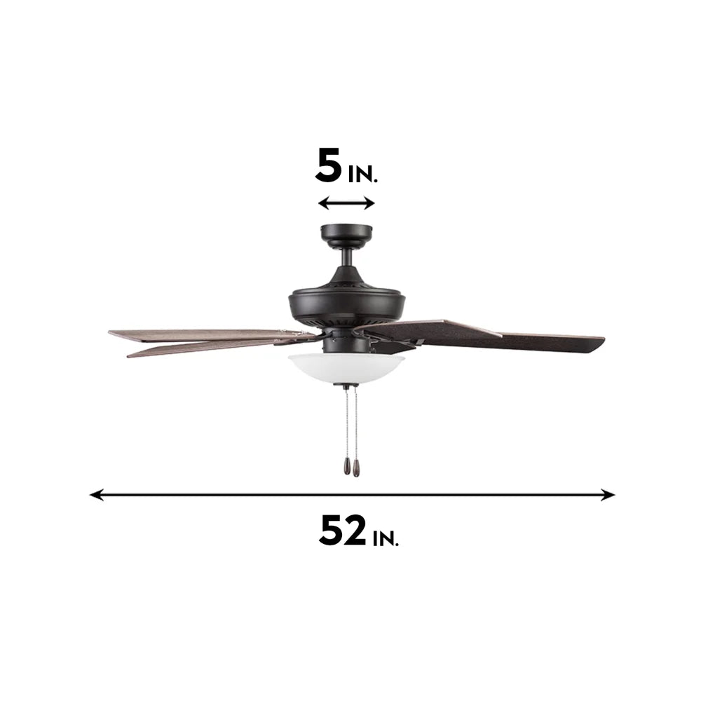 2023 New Prominence 52" Silver, Khaki, or White Ceiling Fan with 5 Blades, Bowl Light Kit, Pull Chains