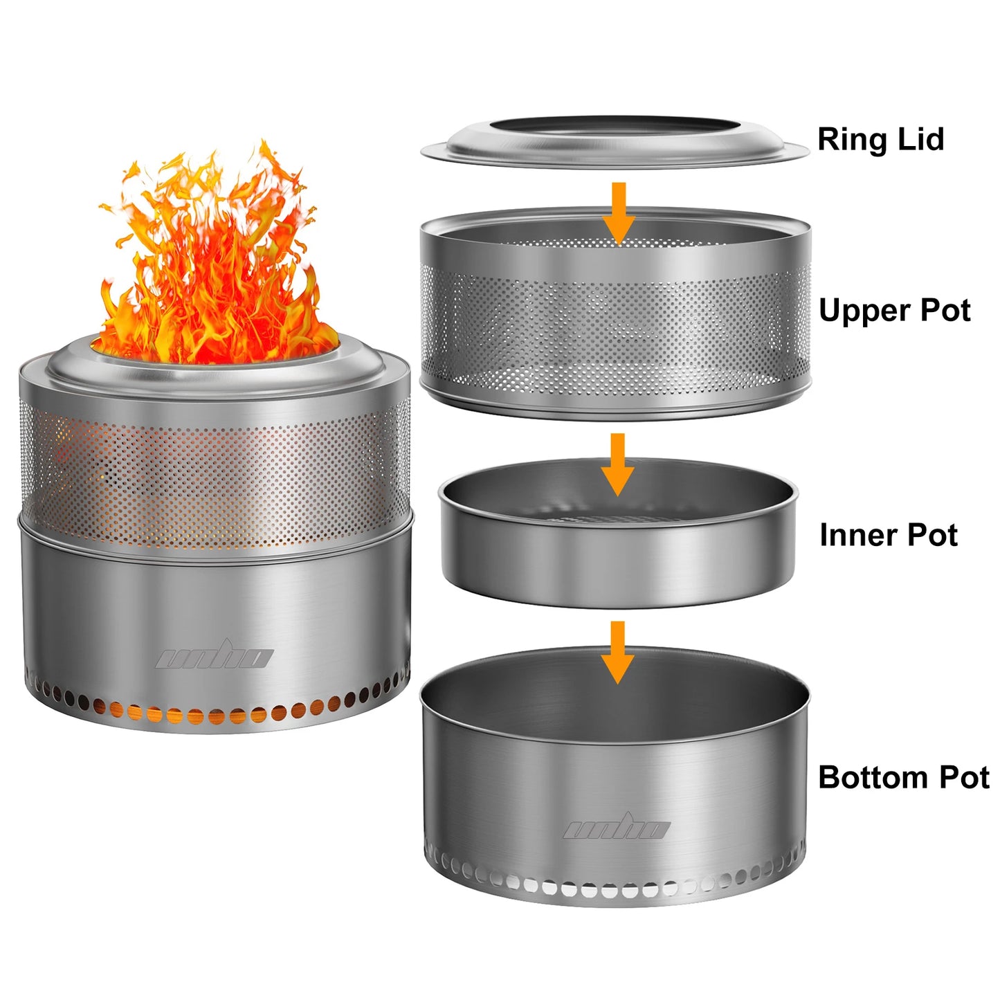 Wood Burning Firepit,Large Stainless Steel Smokeless Fire Pit with Carry Bag, Camping Firewood