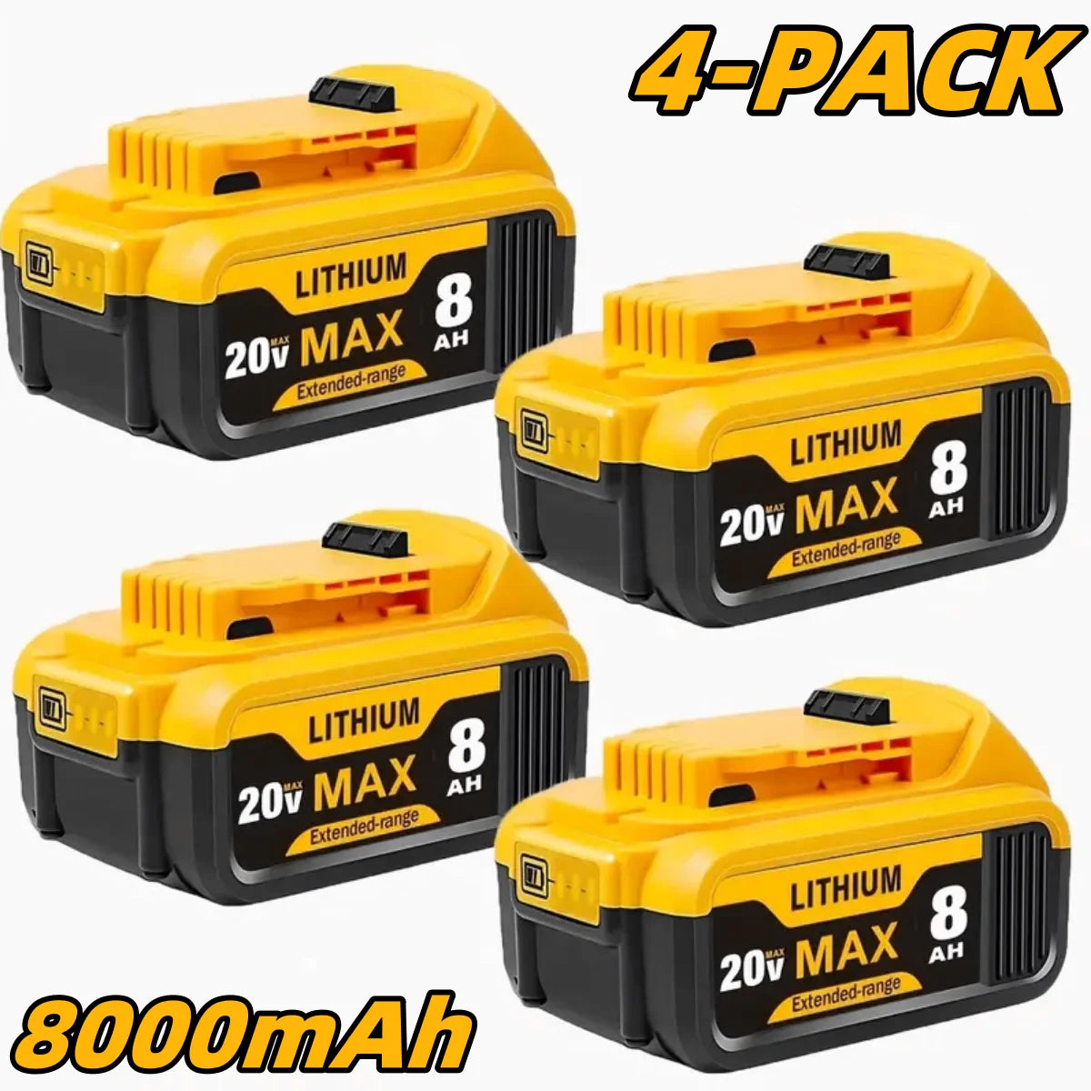 8.0Ah 20V Lithium-Ion Replacement Batteries for Dewalt Cordless Tools/DCB200, DCB205, DCB206