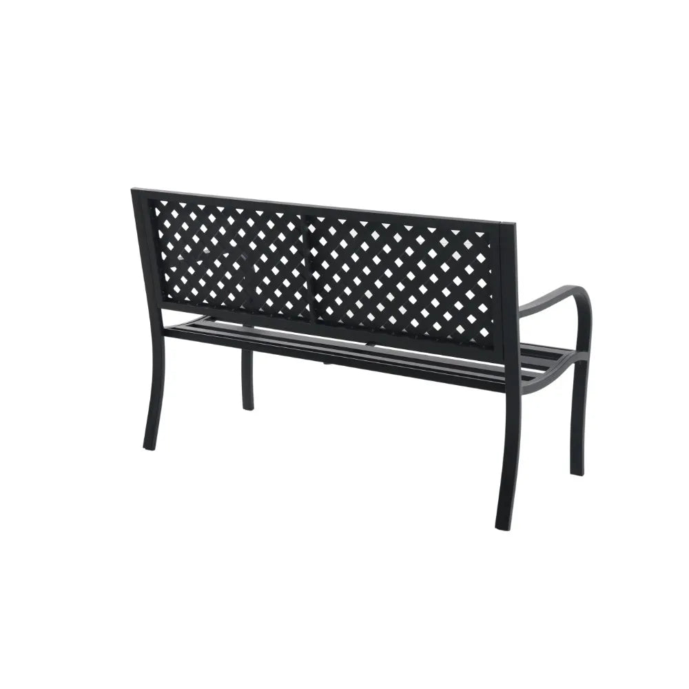 Patio Bench Durable Steel with Sloping Armrests Outdoor Yard Garden