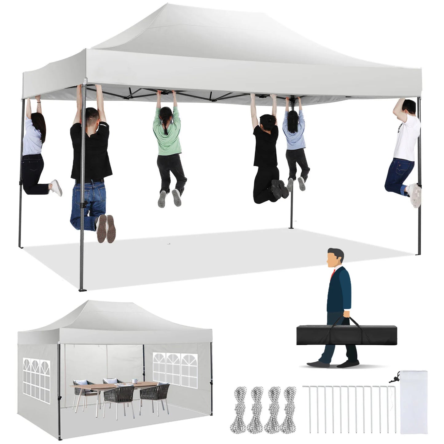 10x15 Heavy Duty Pop up Canopy Tent with 4 sidewalls Commercial Outdoor Canopy Wedding Party Tents