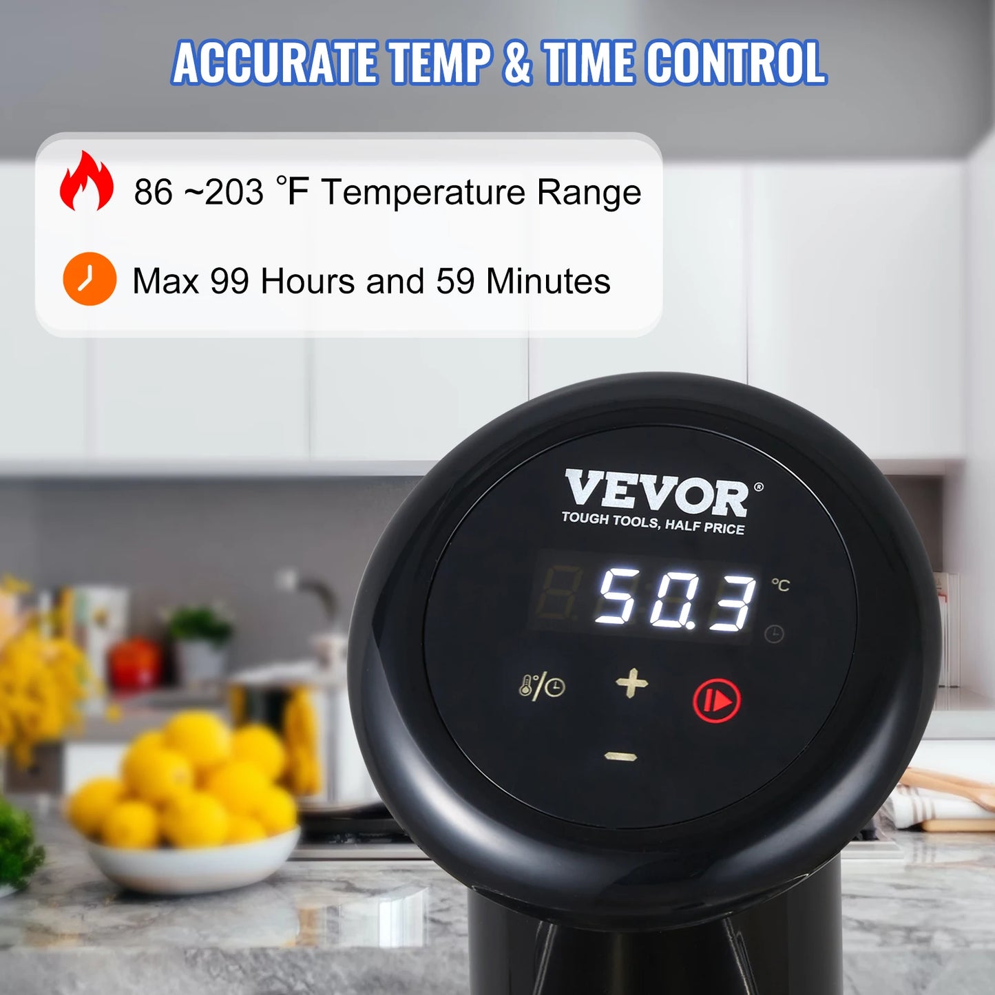 VEVOR 1200W Sous Vide Cooker Temperature and Time Digital Display Control Waterproof Precision