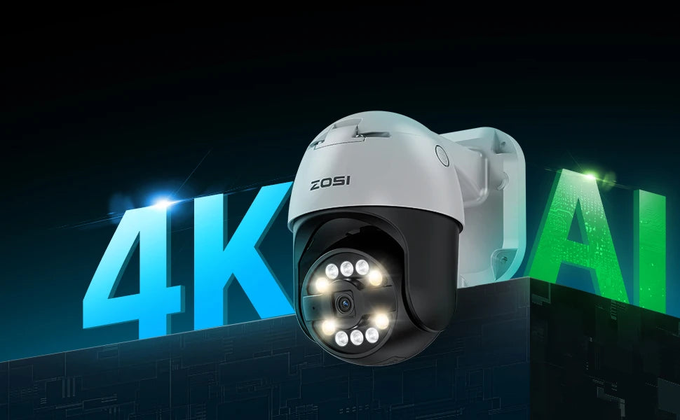 ZOSI C296 2PK/4PK 8MP PoE PTZ Camera Outdoor 4K Color Night Vision Surveillance Camera