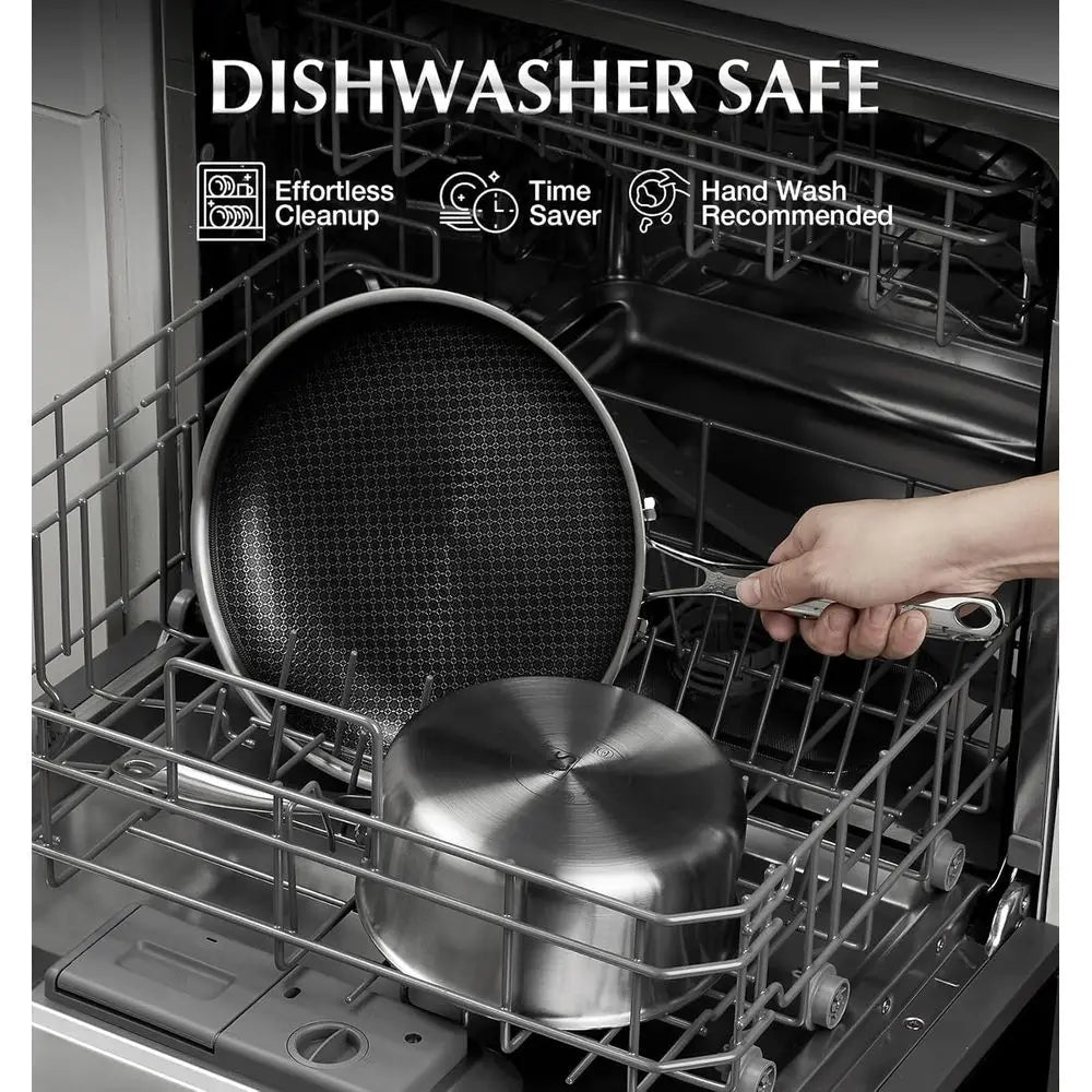 10-Piece Nonstick Stainless Steel Cookware Set with Honeycomb Interior, 18/10 Grade, Induction Ready